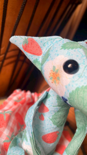 “STRAWBERRY SKIES” FOX CUB - Handmade Weighted Cotton Fox Doll (Please read description)