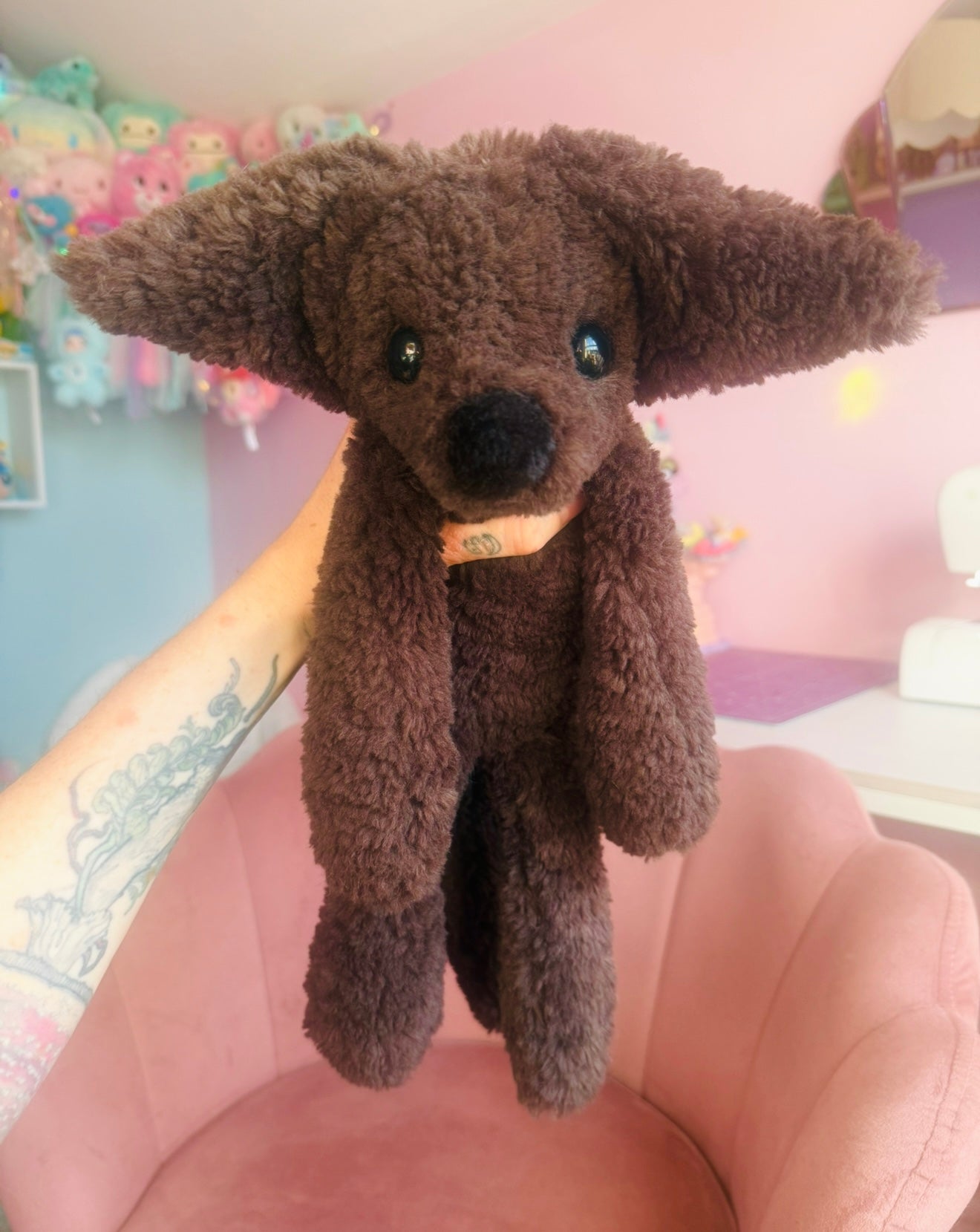 BIG CURLY CHOCOLATE FOX - Handmade Luxury Weighted Plush Doll