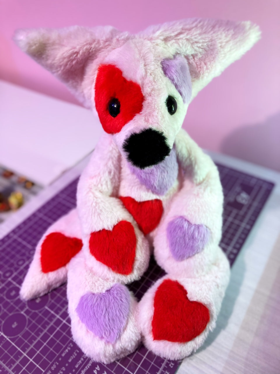 XL CANDY HEARTS FOX - Handmade Luxury Weighted Plush Fluffy Fox Doll