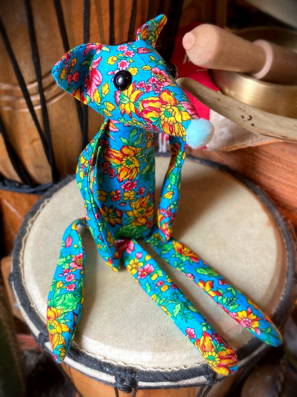 GARDEN PARTY FOX CUB (BLUE) - Handmade Weighted Cotton Fox Doll