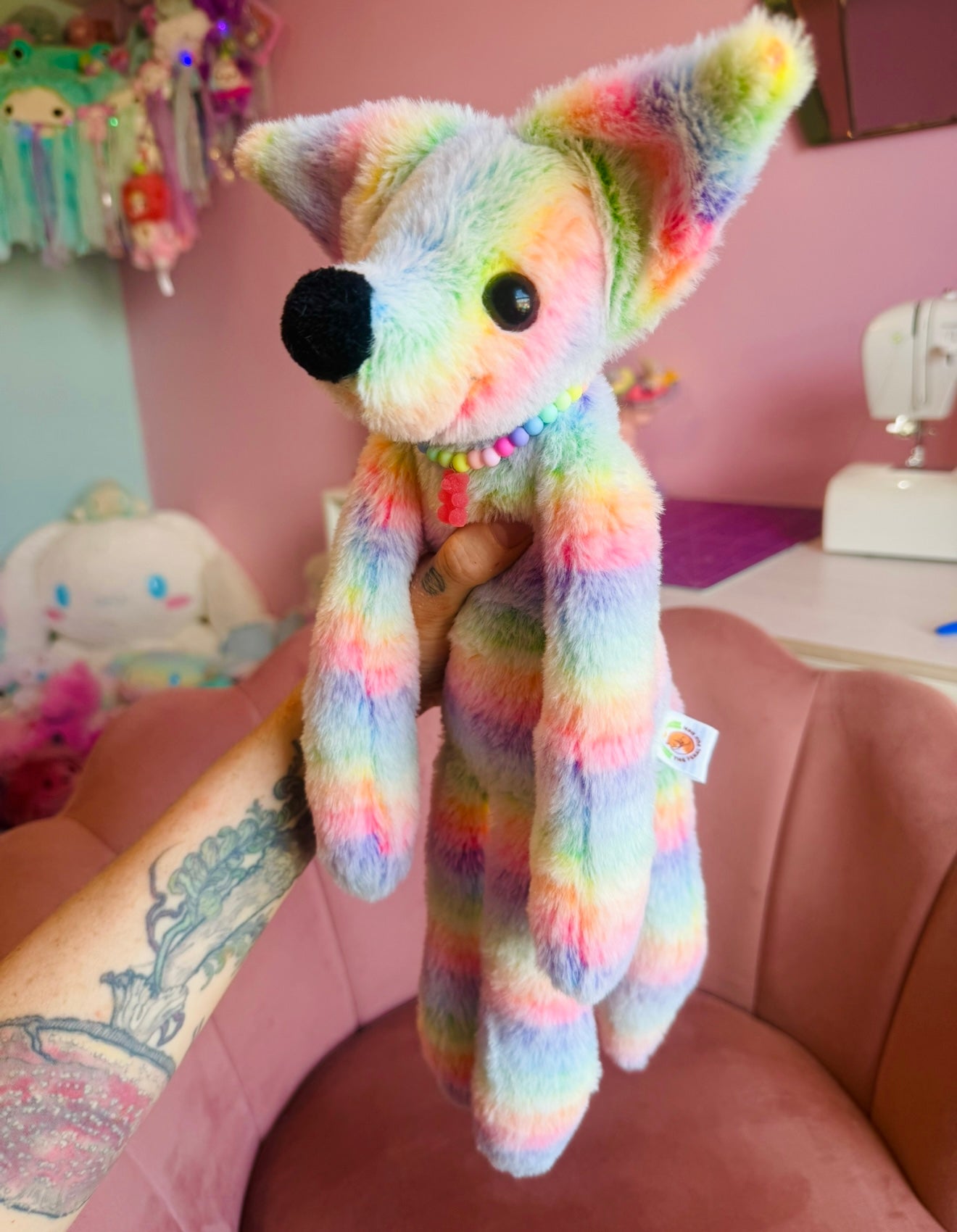 BIG RAINBOW SHERBET FOX - Handmade Luxury Weighted Fox Doll