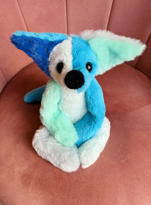 COLOURBLOCK (BLUE) FOX - Handmade Luxury Weighted Plush Fluffy Fox Doll