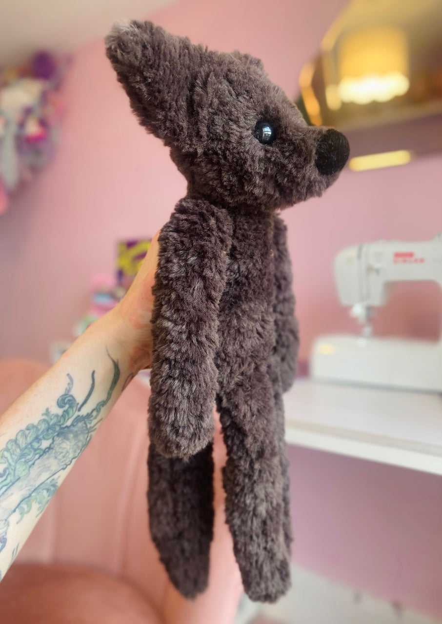 LARGE CURLY CHOCOLATE FOX - Handmade Luxury Weighted Plush Doll