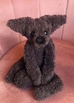 LARGE CURLY CHOCOLATE FOX (B) - Handmade Luxury Weighted Plush Doll
