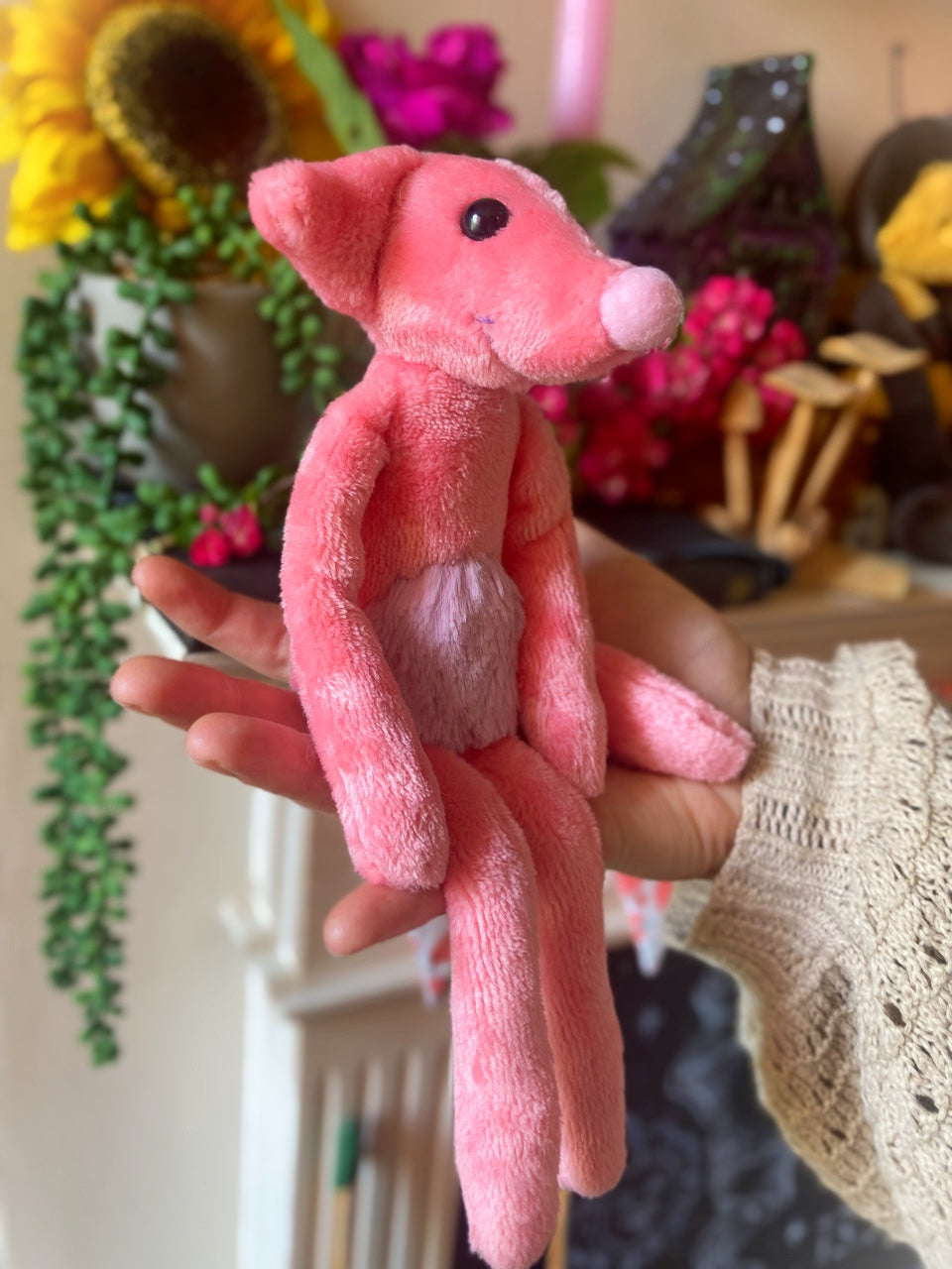 SOFT PINK FLUFFY BELLY FOX (C) - Handmade Weighted Plush Fox Doll