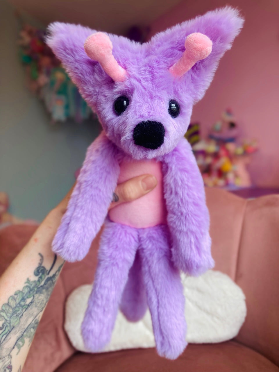 GLOW-IN-THE-DARK LAVENDER ALIEN FOX - Handmade Luxury Weighted Plush Fluffy Fox Doll