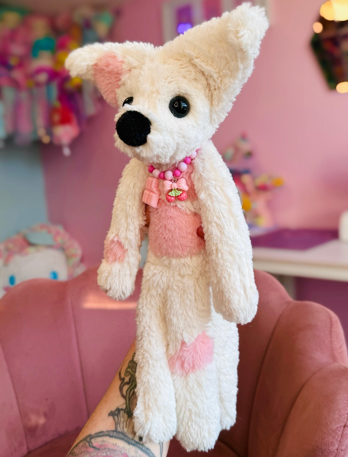 STRAWBERRY MILK FOX - Handmade Luxury Weighted Plush Fluffy Fox Doll