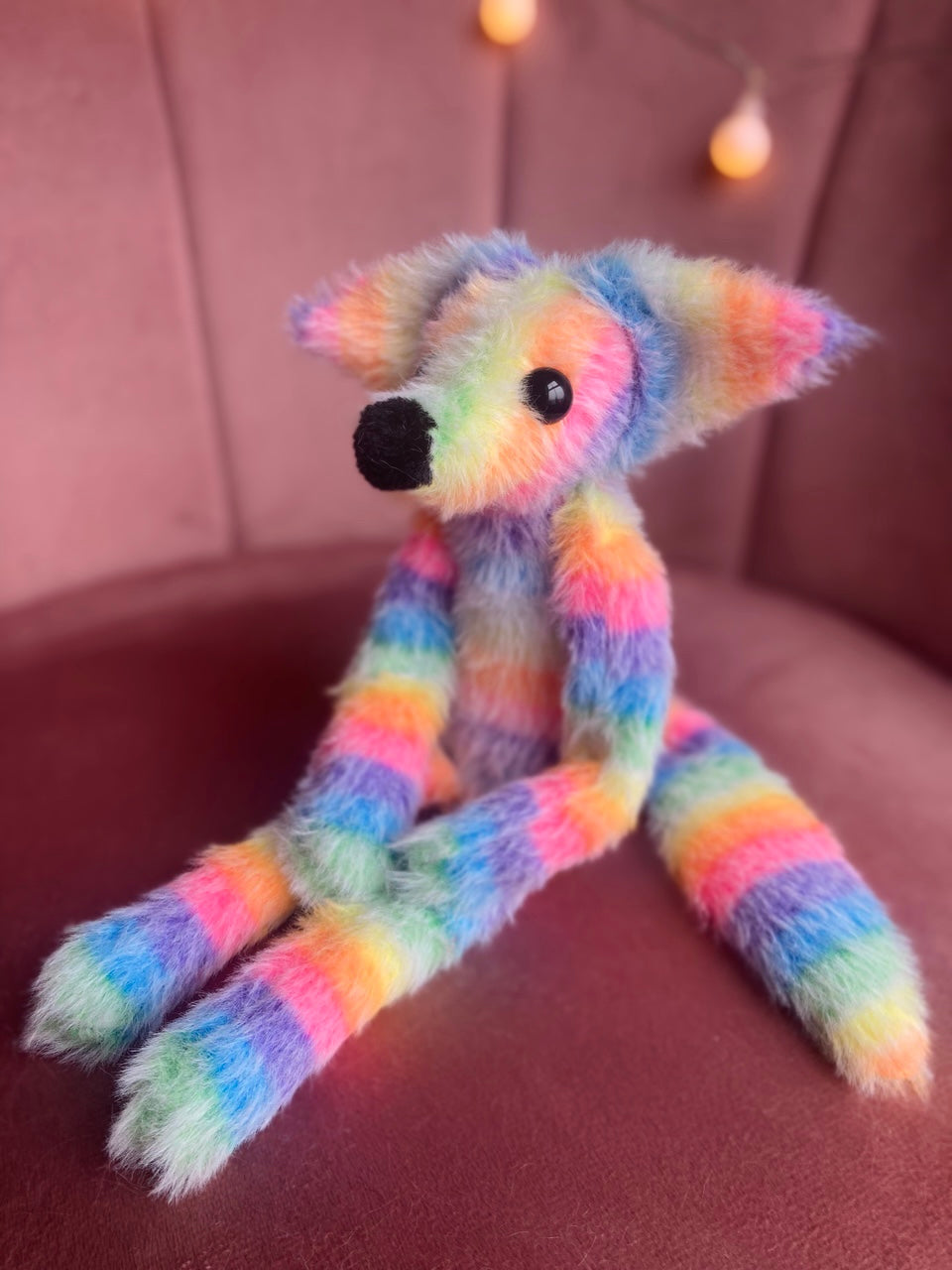 RAINBOW SHERBET FOX (B) - Handmade Luxury Weighted Plush Fluffy Fox Doll
