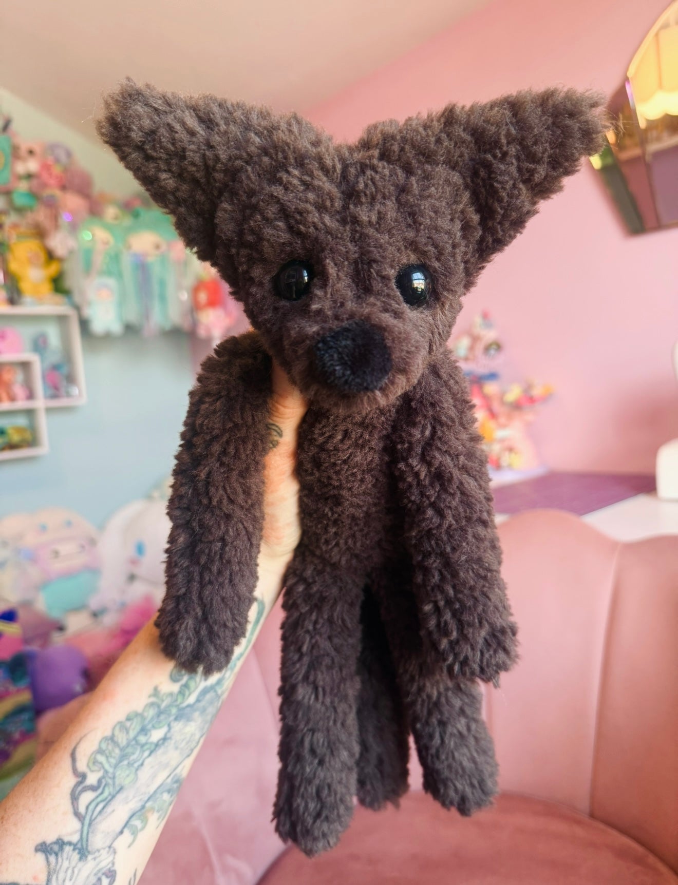 LARGE CURLY CHOCOLATE FOX (C) - Handmade Luxury Weighted Plush Doll