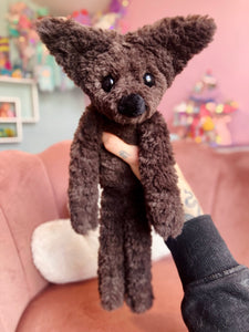 LARGE CURLY CHOCOLATE FOX (A) - Handmade Luxury Weighted Plush Doll