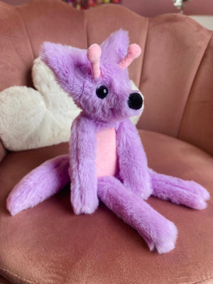 GLOW-IN-THE-DARK LAVENDER ALIEN FOX - Handmade Luxury Weighted Plush Fluffy Fox Doll