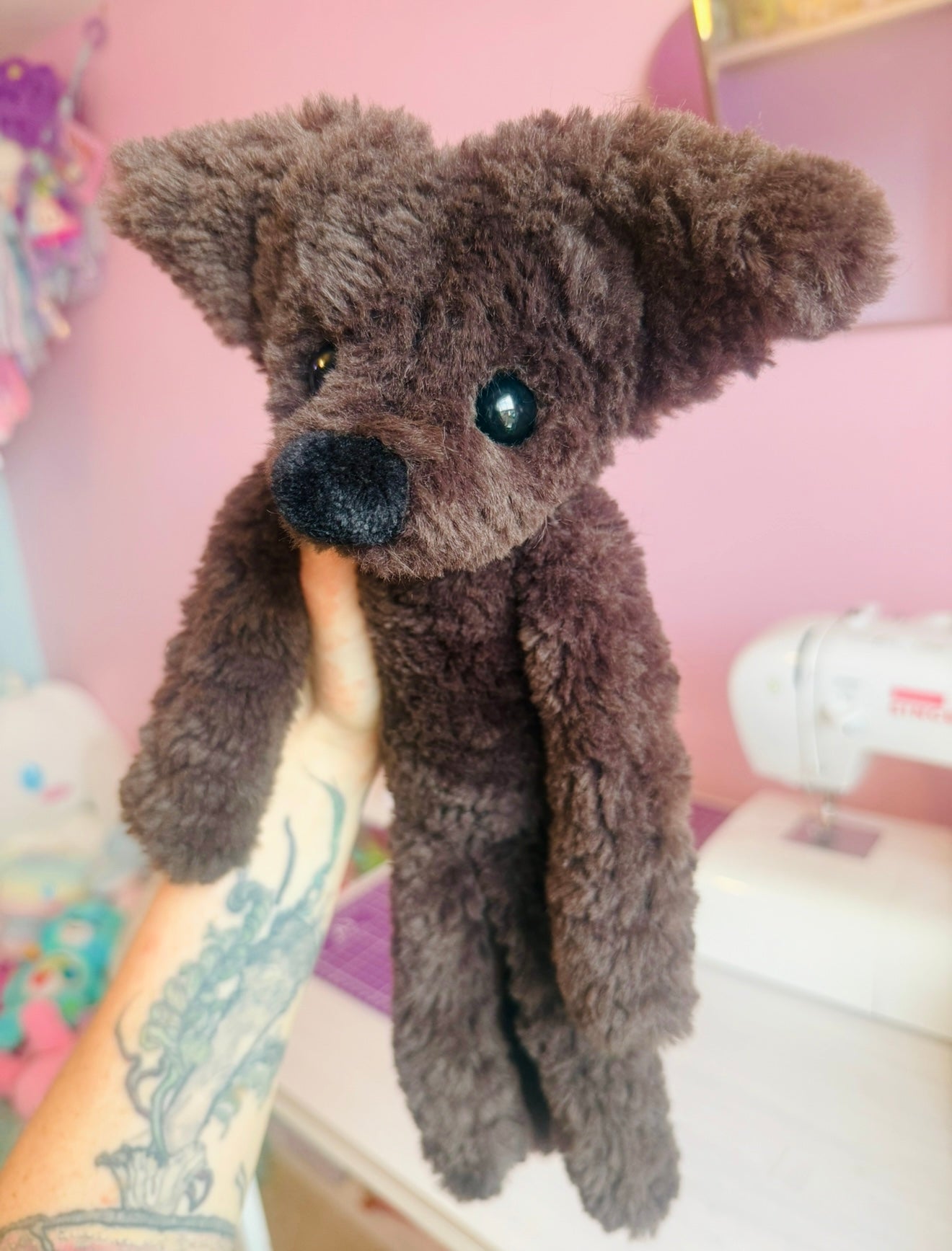 (RESERVED) LARGE CURLY CHOCOLATE FOX (D)- Handmade Luxury Weighted Plush Doll