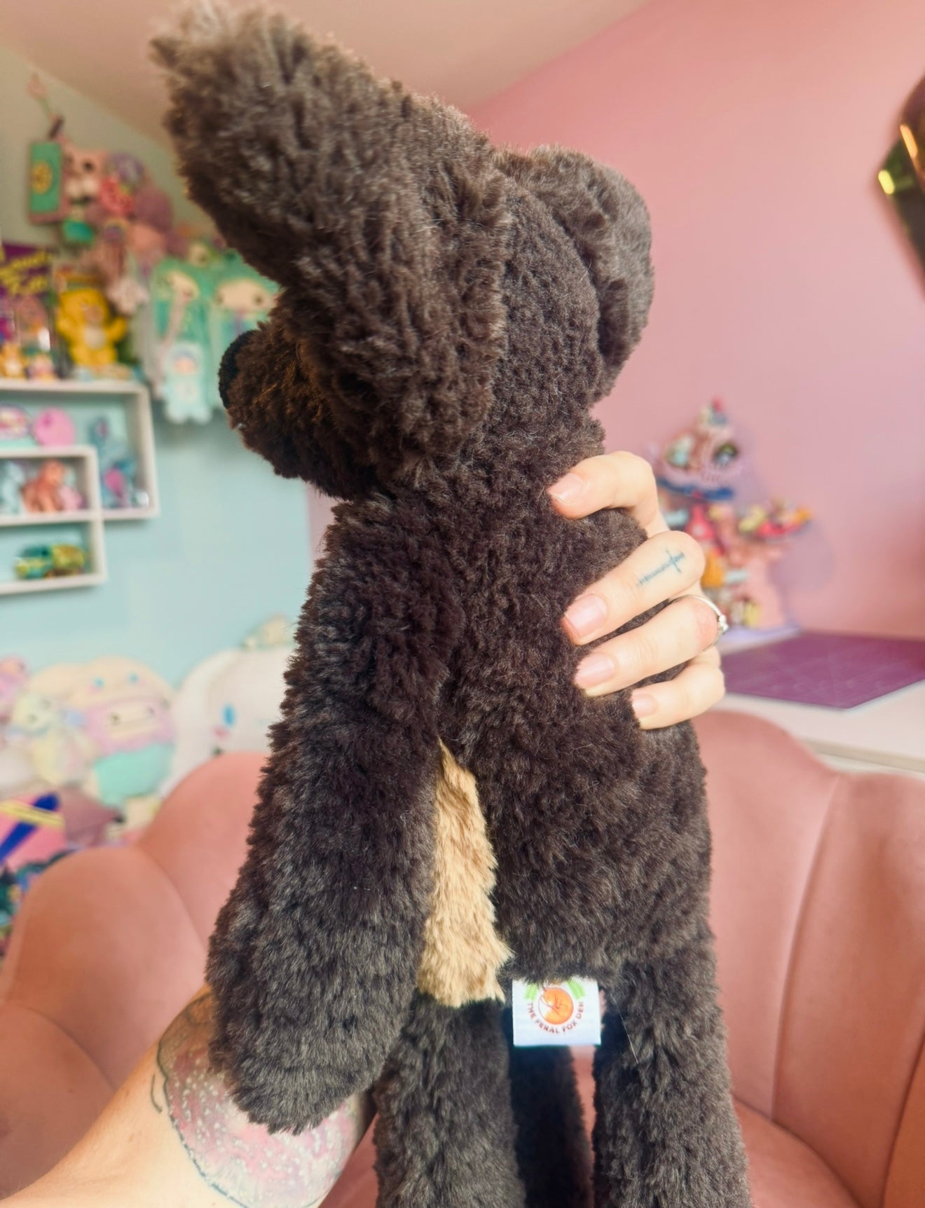 BIG CURLY CHOCOLATE FUDGE FOX - Handmade Luxury Weighted Plush Doll