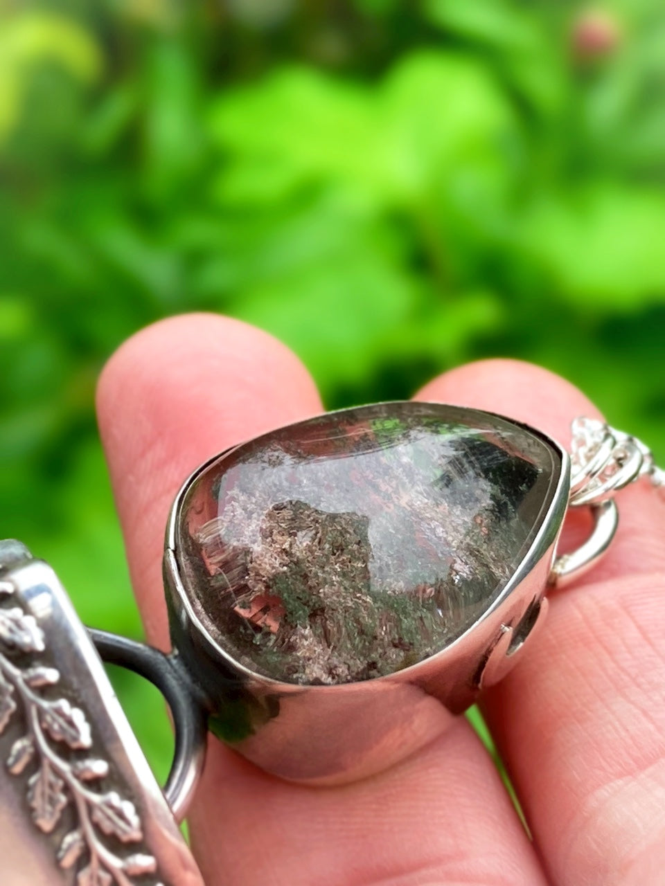 ꩜LIMINAL LANDS꩜ Handmade Sterling Silver Necklace with Black Tourmaline & Garden Quartz