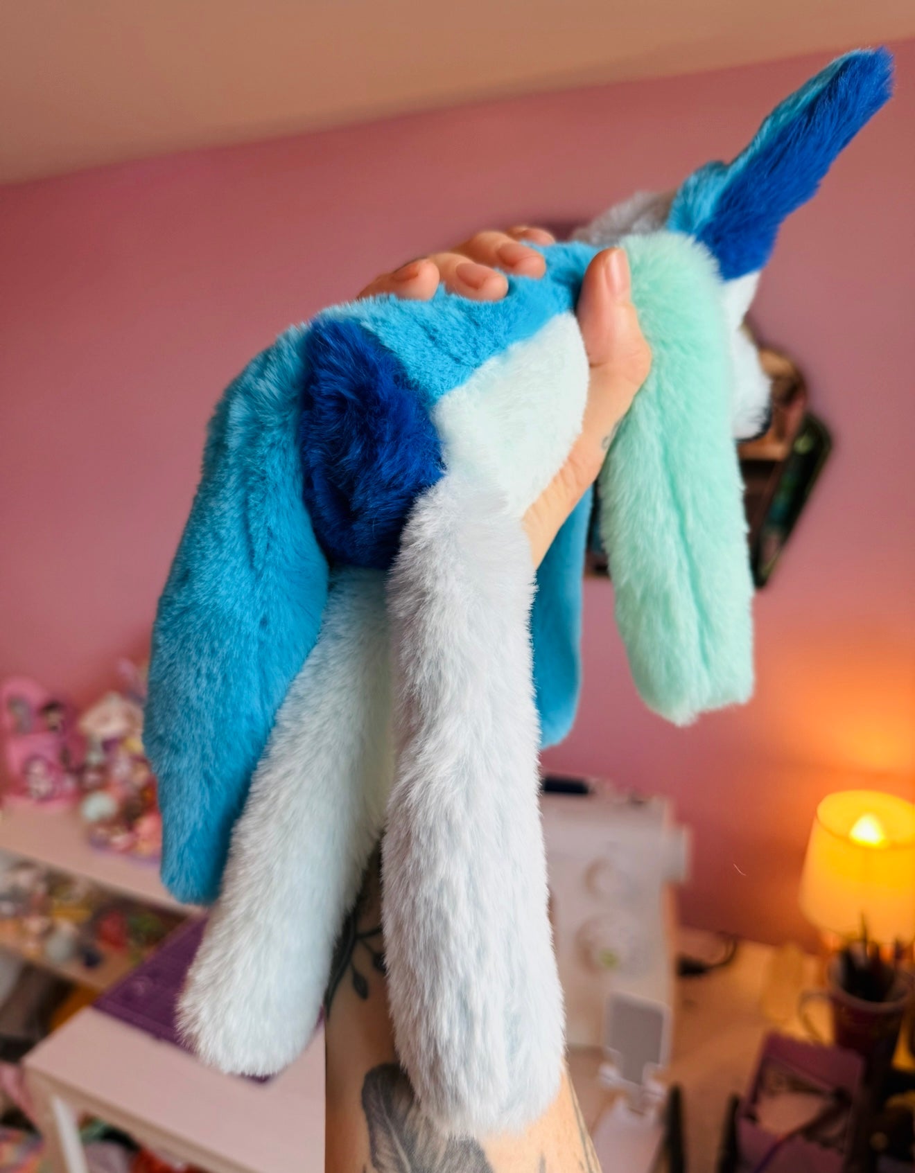 COLOURBLOCK (BLUE) FOX - Handmade Luxury Weighted Plush Fluffy Fox Doll
