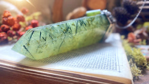 ꩜ SACRED GROVE ꩜ Handmade Sterling Silver Forest Talisman with Prehnite Crystal, Green Agate, Jade & Turquoise Beads