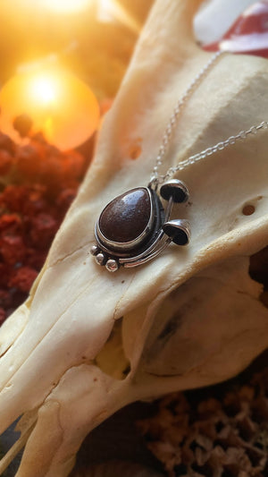 ANCESTORS Handmade Sterling Silver Mushroom Necklace with Fossilised Dinosaur Bone