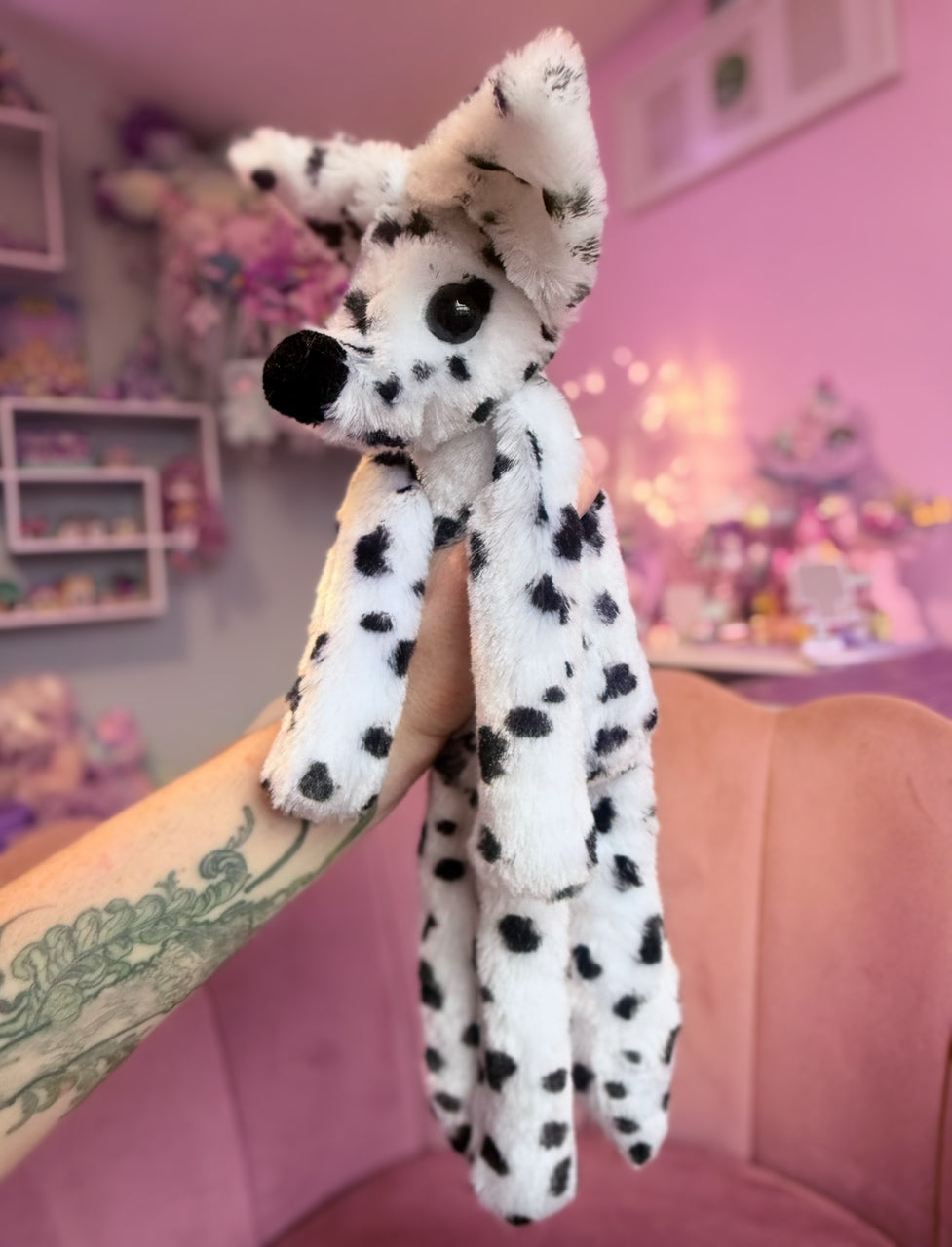 RESERVED - DALMATION FOX - Handmade Luxury Weighted Plush Fluffy Fox Doll