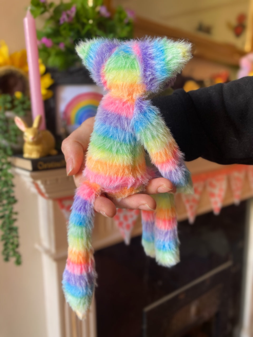 RAINBOW SHERBET FLUFFY FOX CUB (C) - Handmade Weighted Plush Fox Doll