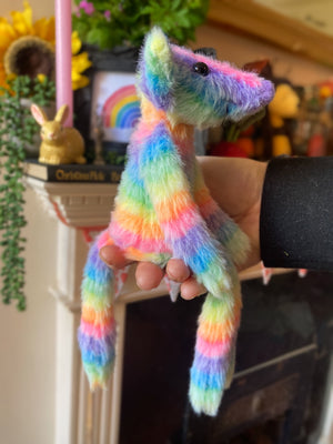 RAINBOW SHERBET FLUFFY FOX CUB (C) - Handmade Weighted Plush Fox Doll