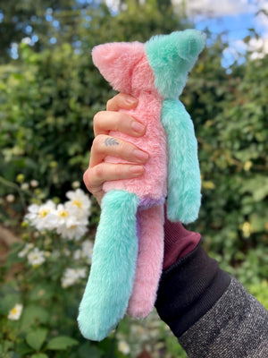 COLOUR BLOCK SORBET FOX (A) - Handmade Luxury Weighted Plush Fluffy Fox Doll