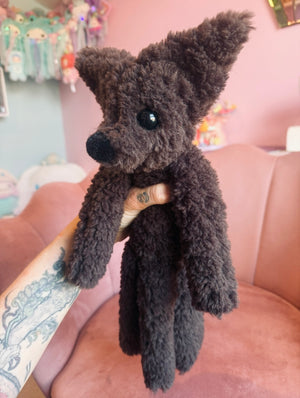 LARGE CURLY CHOCOLATE FOX (C) - Handmade Luxury Weighted Plush Doll