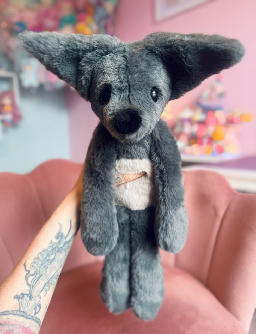 BIG GREY WOLF - Handmade Luxury Weighted Plush Fluffy Fox Doll