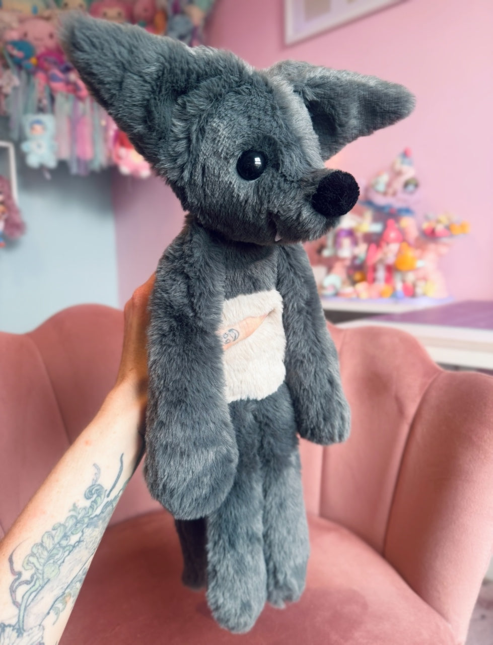 BIG GREY WOLF - Handmade Luxury Weighted Plush Fluffy Fox Doll