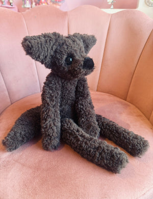 LARGE CURLY CHOCOLATE FOX (B) - Handmade Luxury Weighted Plush Doll