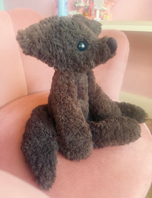 BIG CURLY CHOCOLATE FOX - Handmade Luxury Weighted Plush Doll