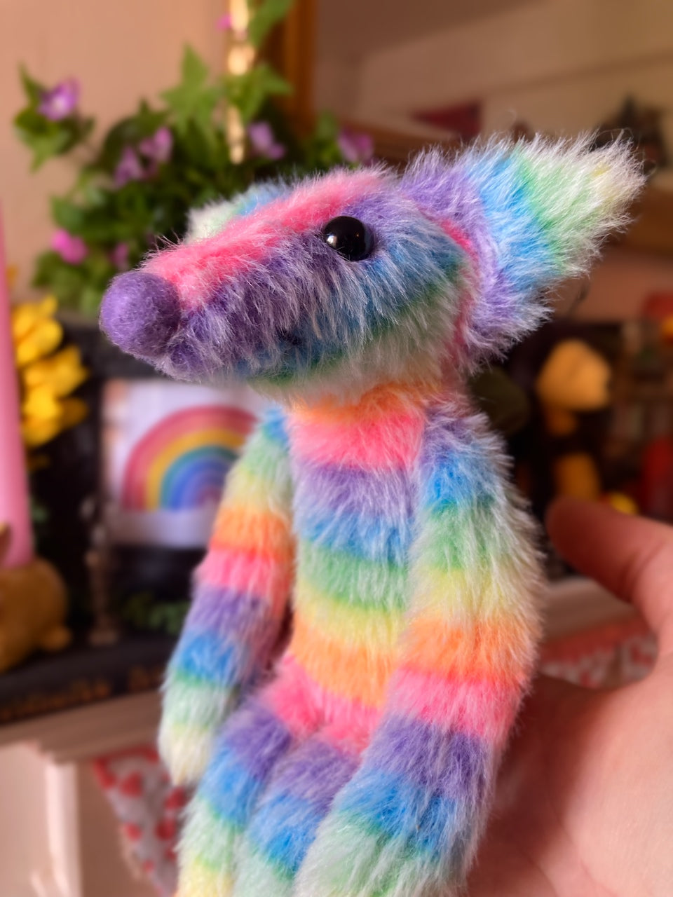 RAINBOW SHERBET FLUFFY FOX CUB (C) - Handmade Weighted Plush Fox Doll