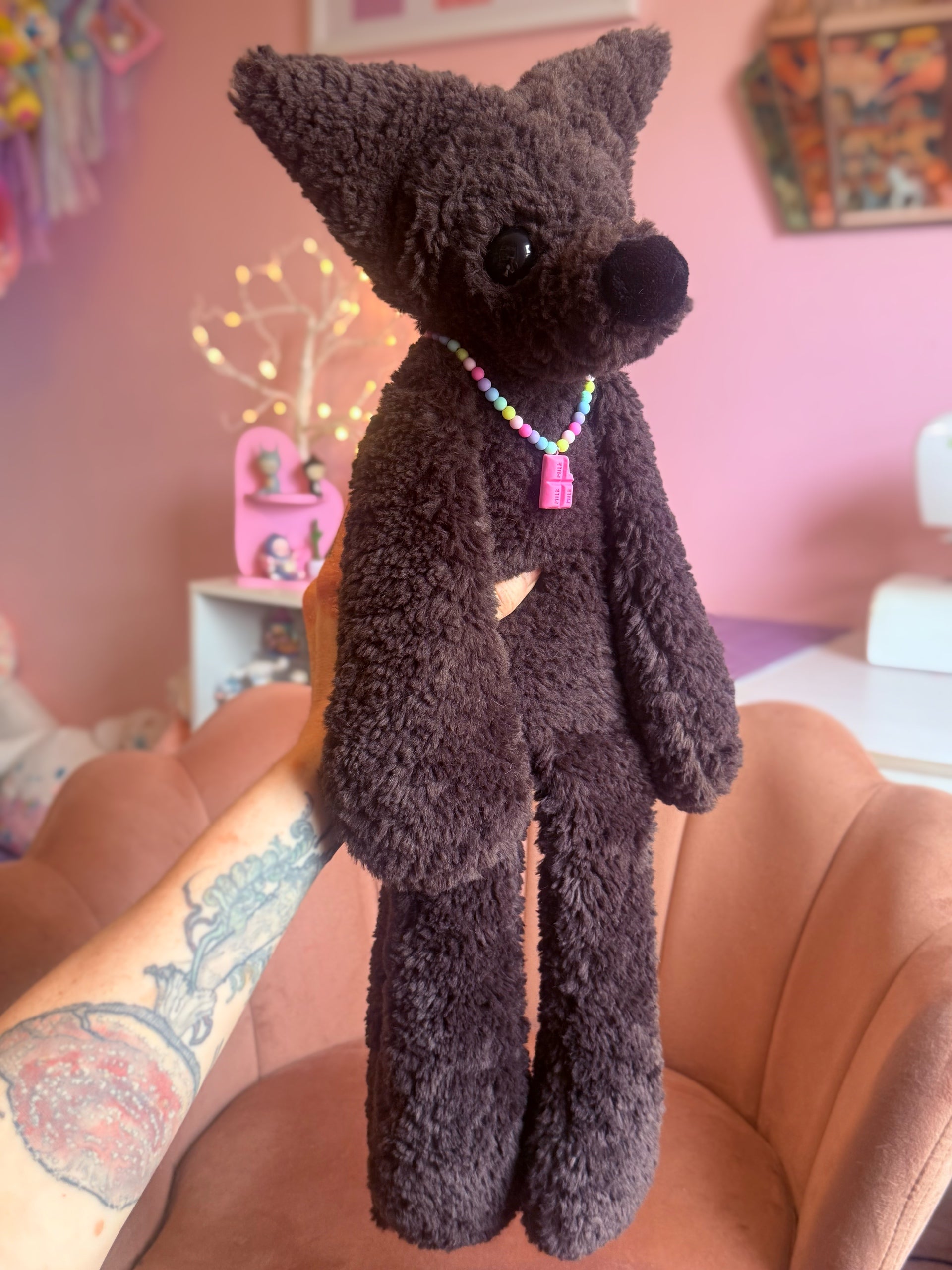 XL CURLY CHOCOLATE FOX - Handmade Luxury Weighted Plush Doll