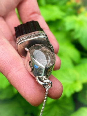 ꩜LIMINAL LANDS꩜ Handmade Sterling Silver Necklace with Black Tourmaline & Garden Quartz