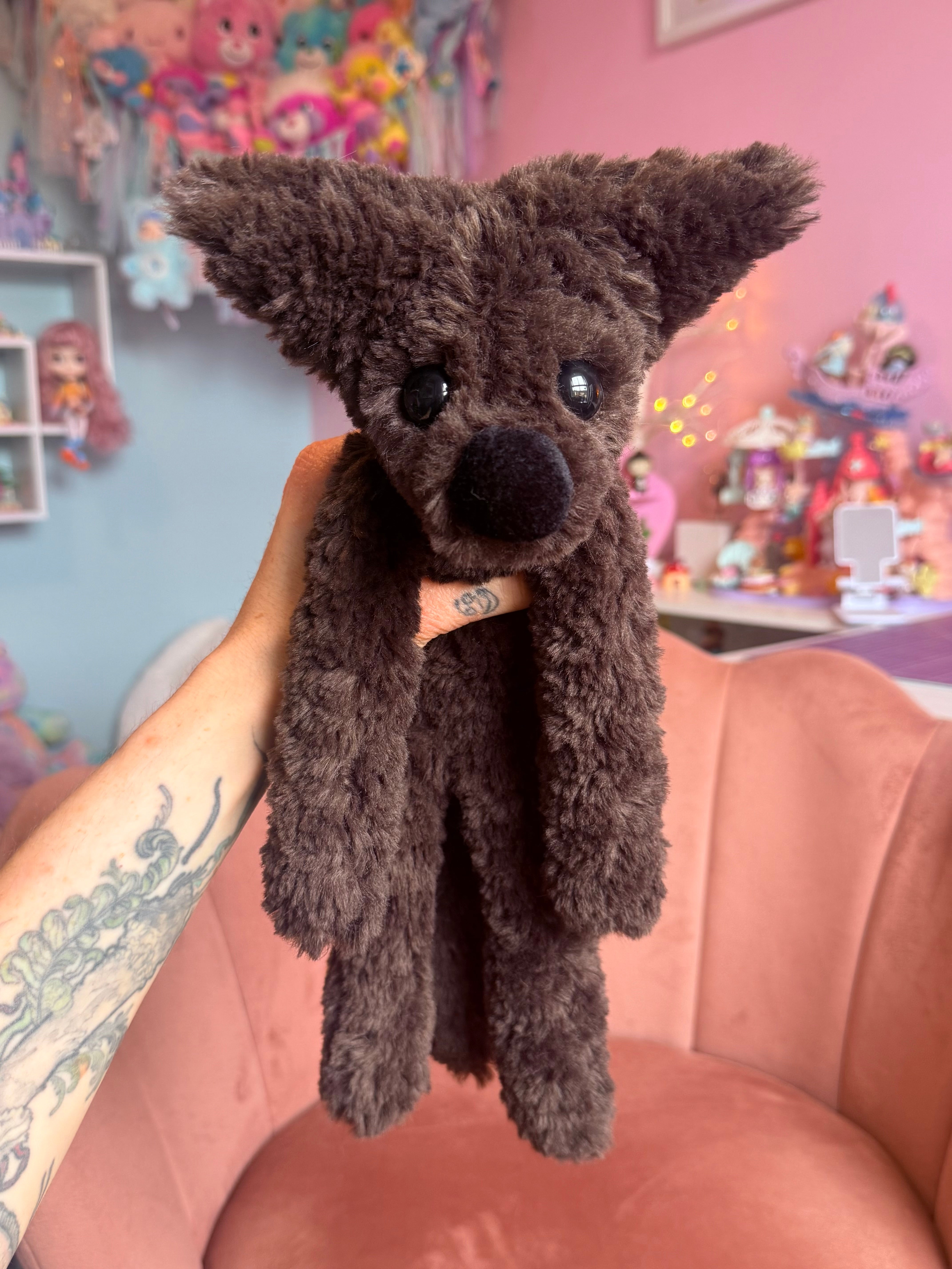 LARGE CURLY CHOCOLATE FOX - Handmade Luxury Weighted Plush Doll
