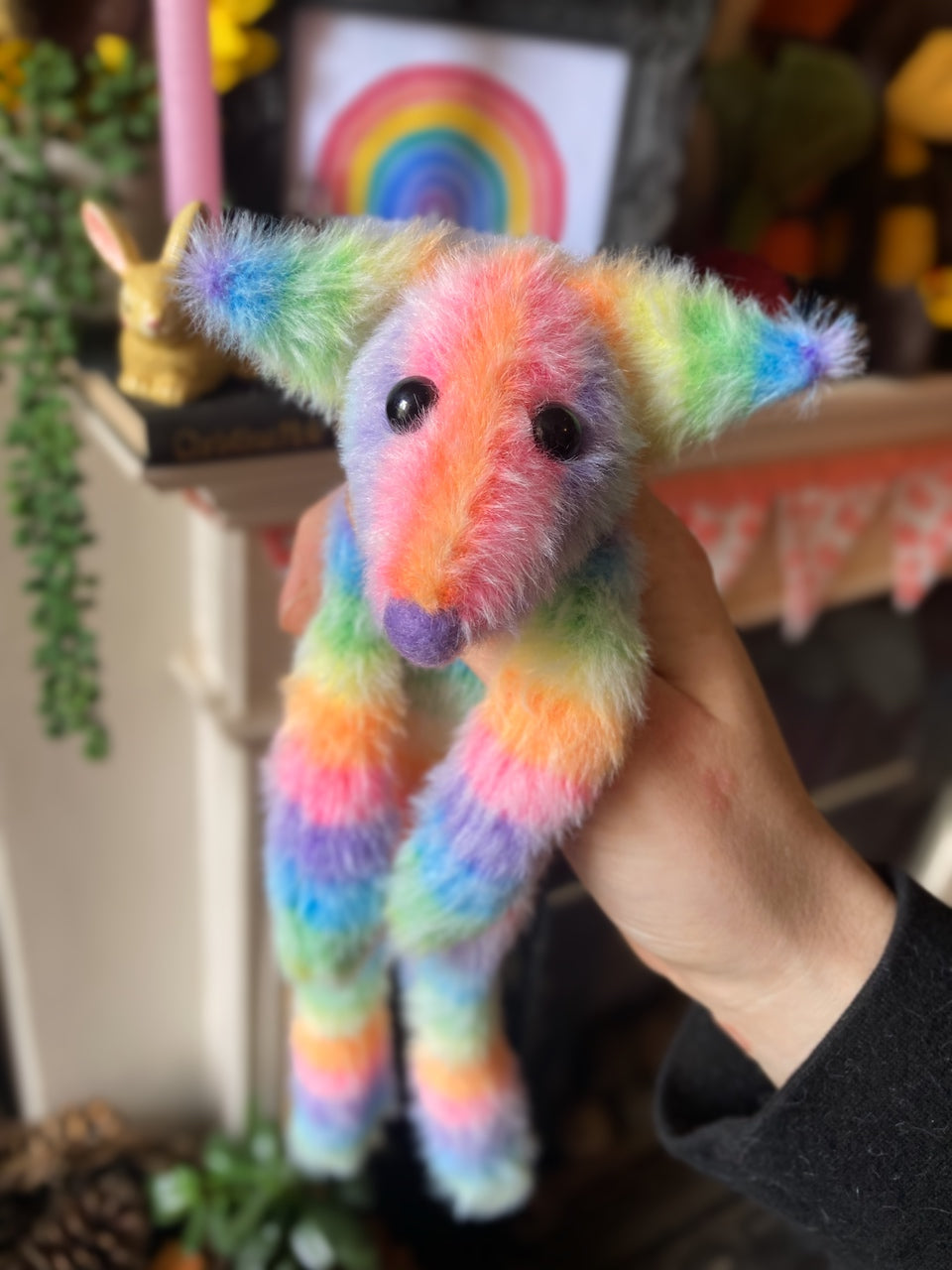RAINBOW SHERBET FLUFFY FOX CUB (B) - Handmade Weighted Plush Fox Doll