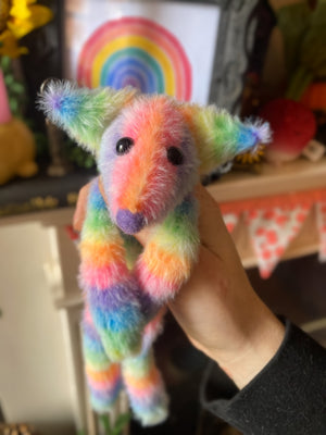 RAINBOW SHERBET FLUFFY FOX CUB (B) - Handmade Weighted Plush Fox Doll