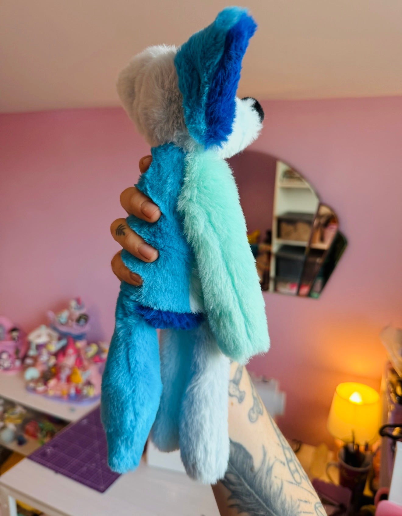 COLOURBLOCK (BLUE) FOX - Handmade Luxury Weighted Plush Fluffy Fox Doll