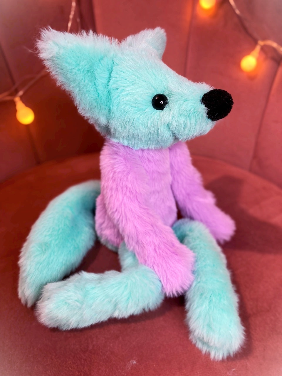 COSMIC COLOURBLOCK FOX (A) - Handmade Luxury Weighted Plush Fluffy Fox Doll