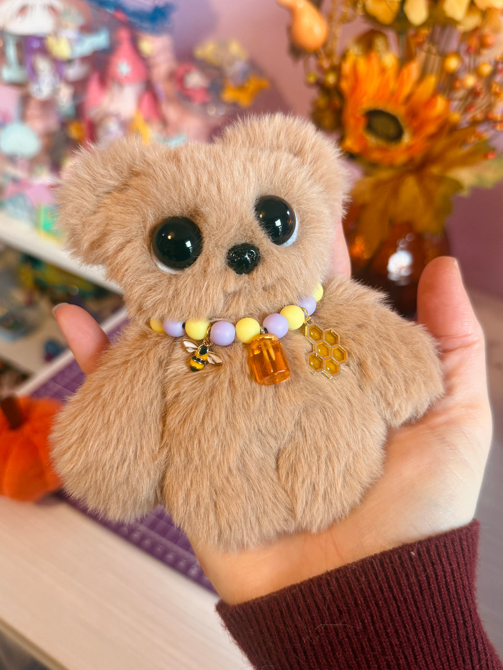 HONEY BEAR PALMPUFF (B) - Handmade Mini Luxury Weighted Doll