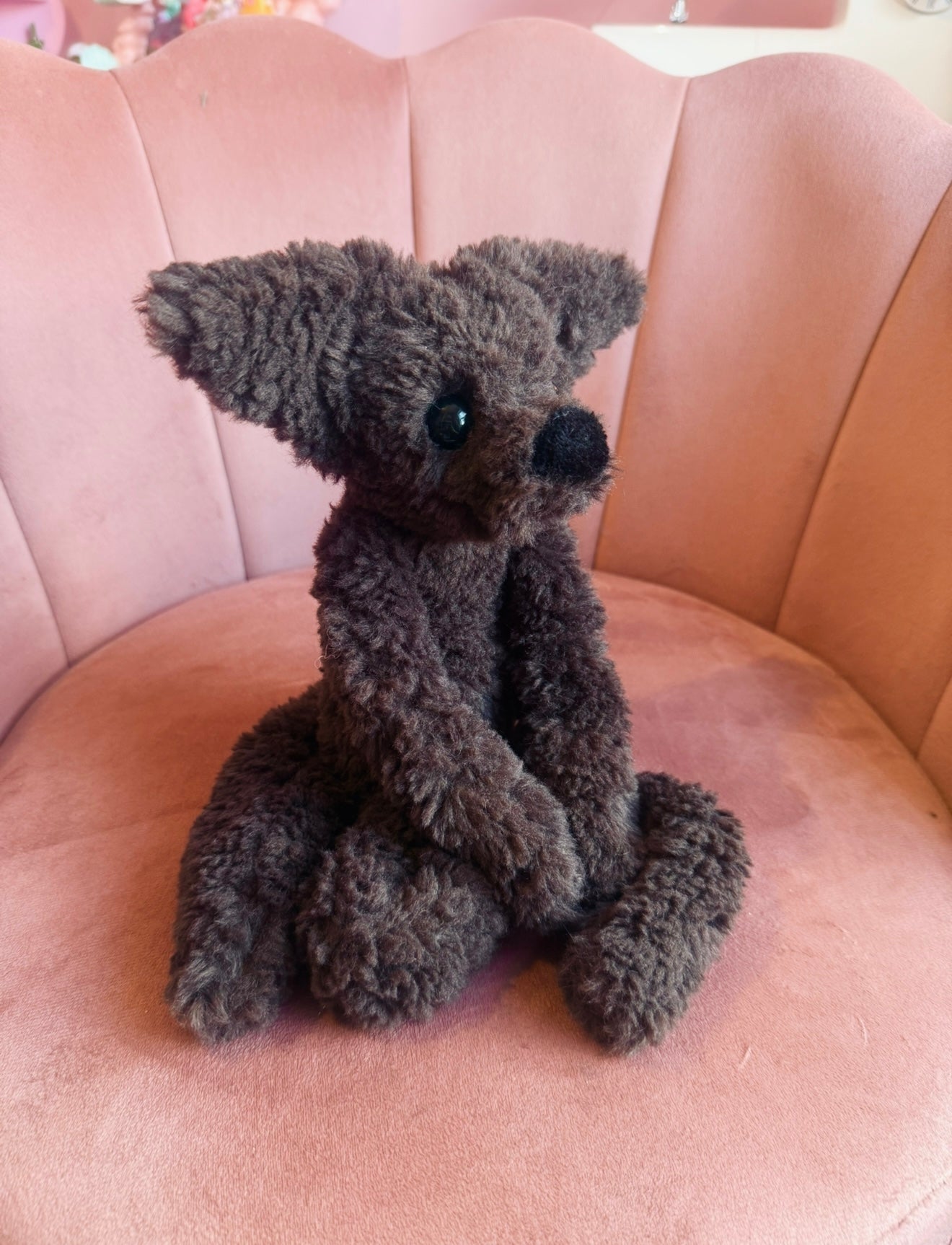 LARGE CURLY CHOCOLATE FOX (B) - Handmade Luxury Weighted Plush Doll