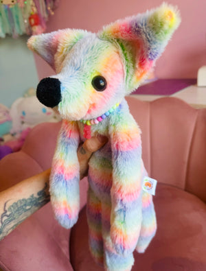 BIG RAINBOW SHERBET FOX - Handmade Luxury Weighted Fox Doll