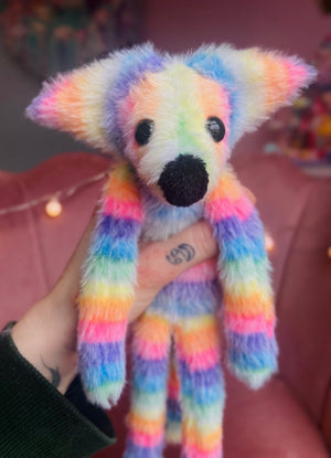 RAINBOW SHERBET FOX (B) - Handmade Luxury Weighted Plush Fluffy Fox Doll