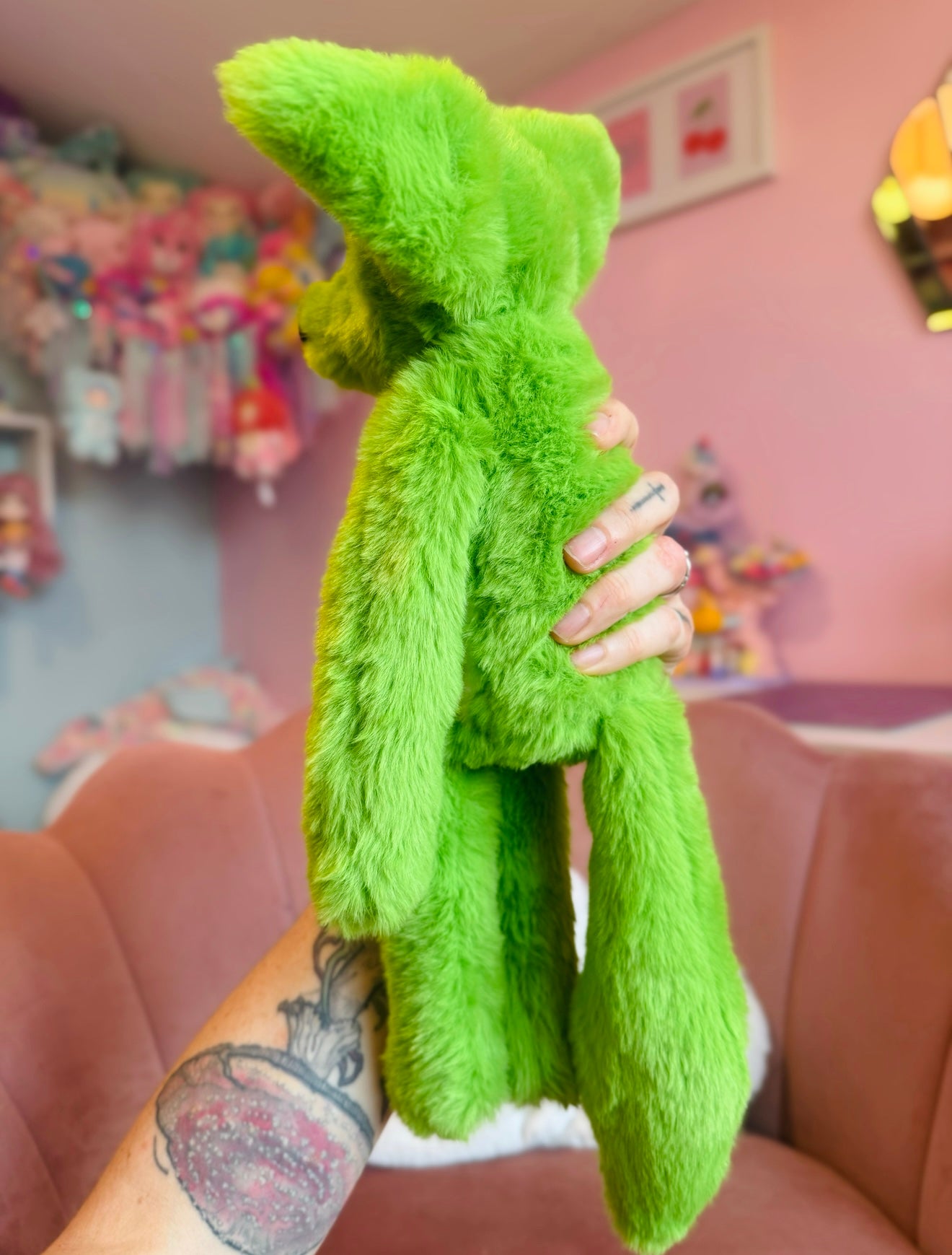 LARGE GLOW-IN-THE-DARK GREEN ALIEN FOX - Handmade Luxury Weighted Plush Fluffy Fox Doll
