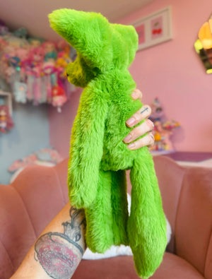 LARGE GLOW-IN-THE-DARK GREEN ALIEN FOX - Handmade Luxury Weighted Plush Fluffy Fox Doll