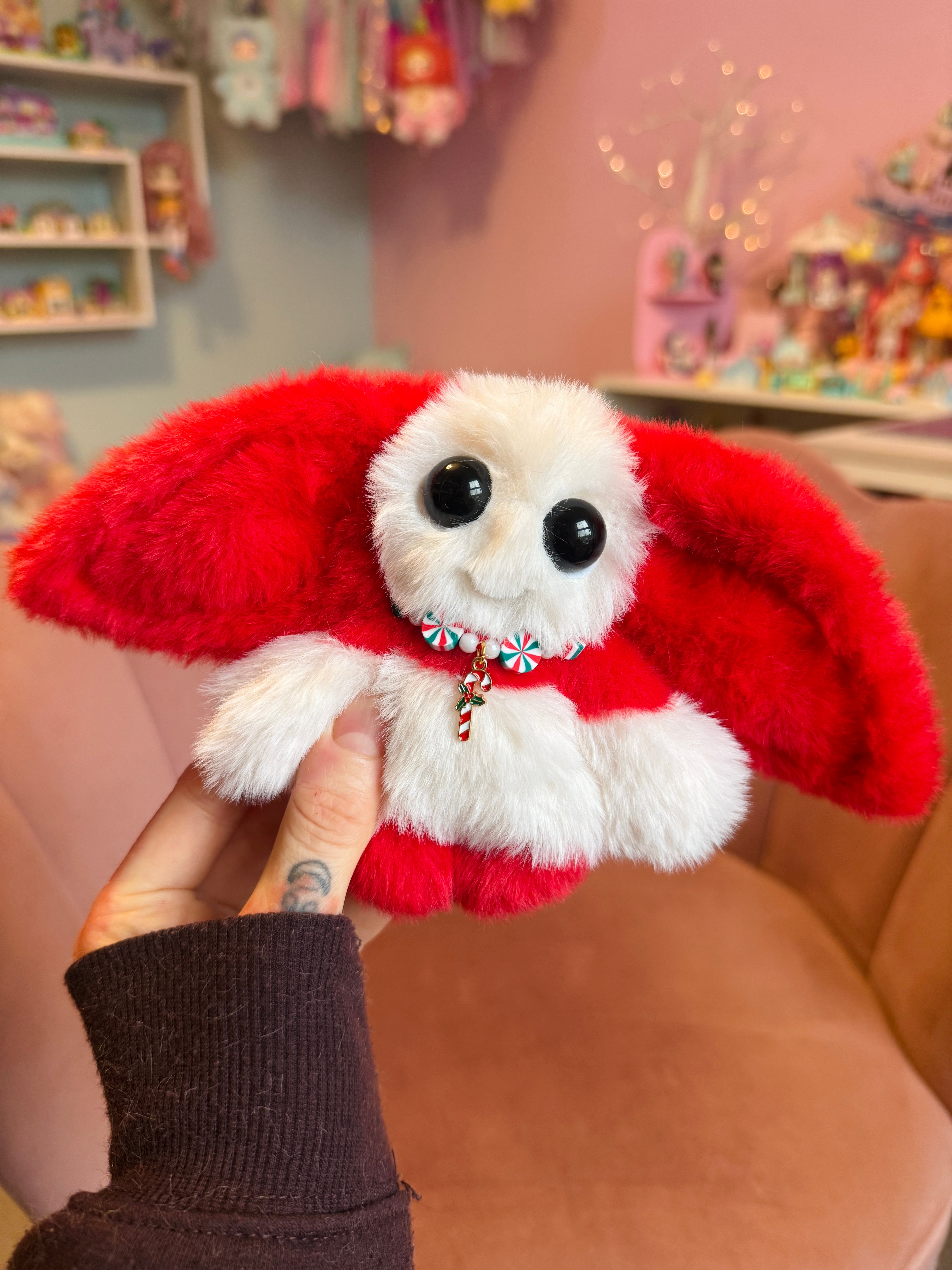 CANDY CANE GOBLIN PALMPUFF - Handmade Mini Luxury Weighted Doll