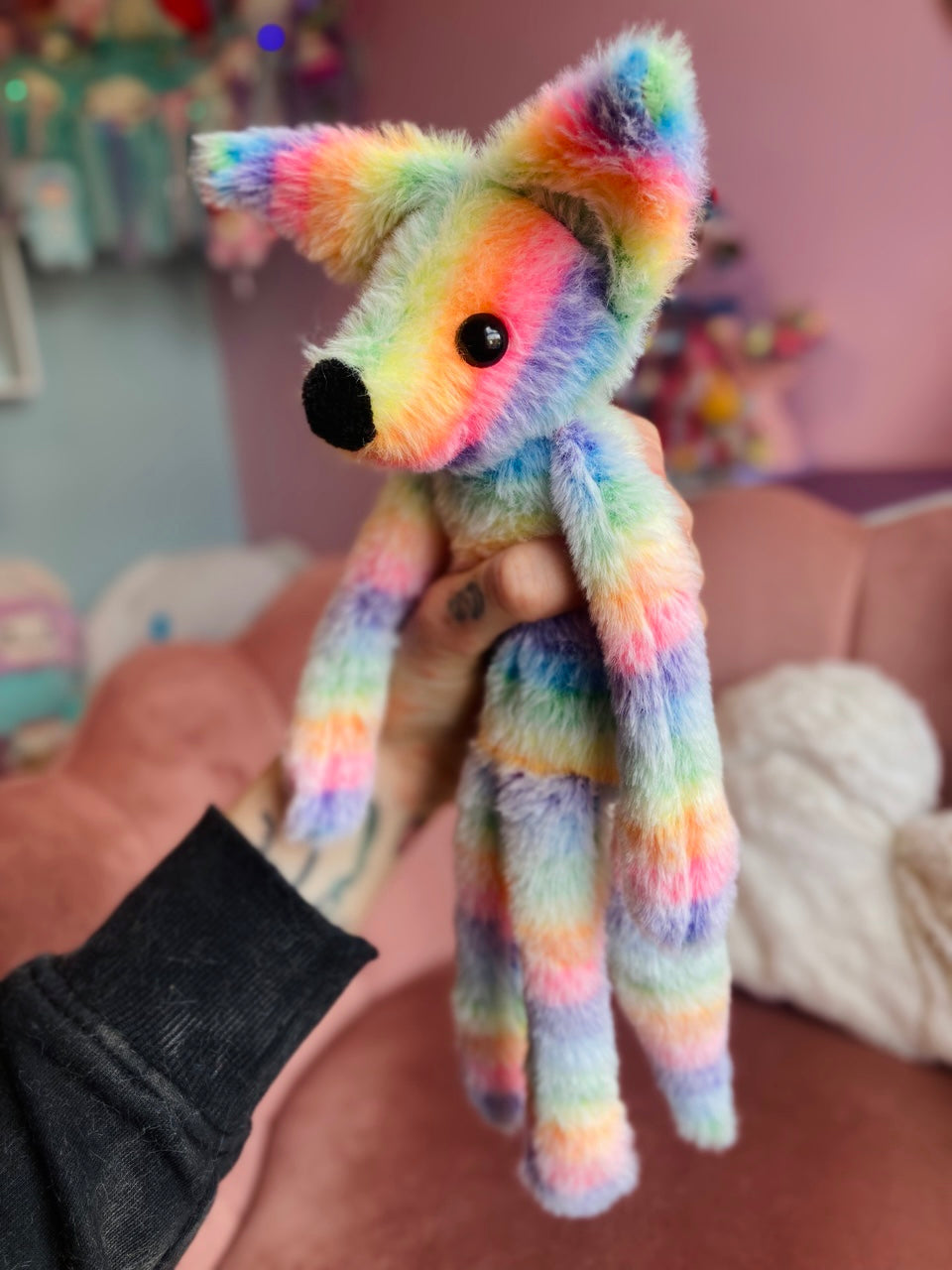 RAINBOW SHERBET FOX (B) - Handmade Luxury Weighted Fox Doll