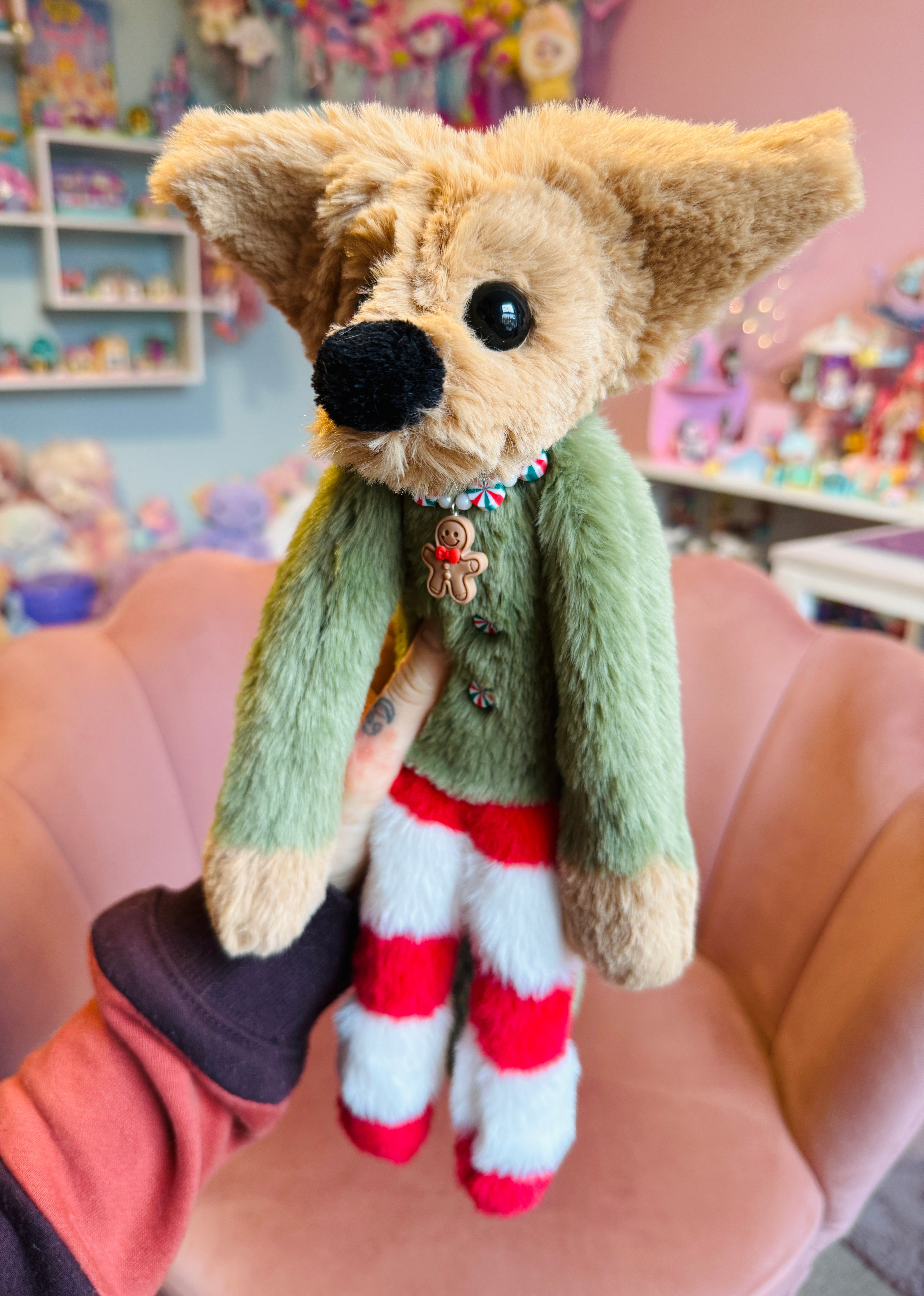 PEPPERMINT ELF FOX - Handmade Luxury Weighted Fox Doll