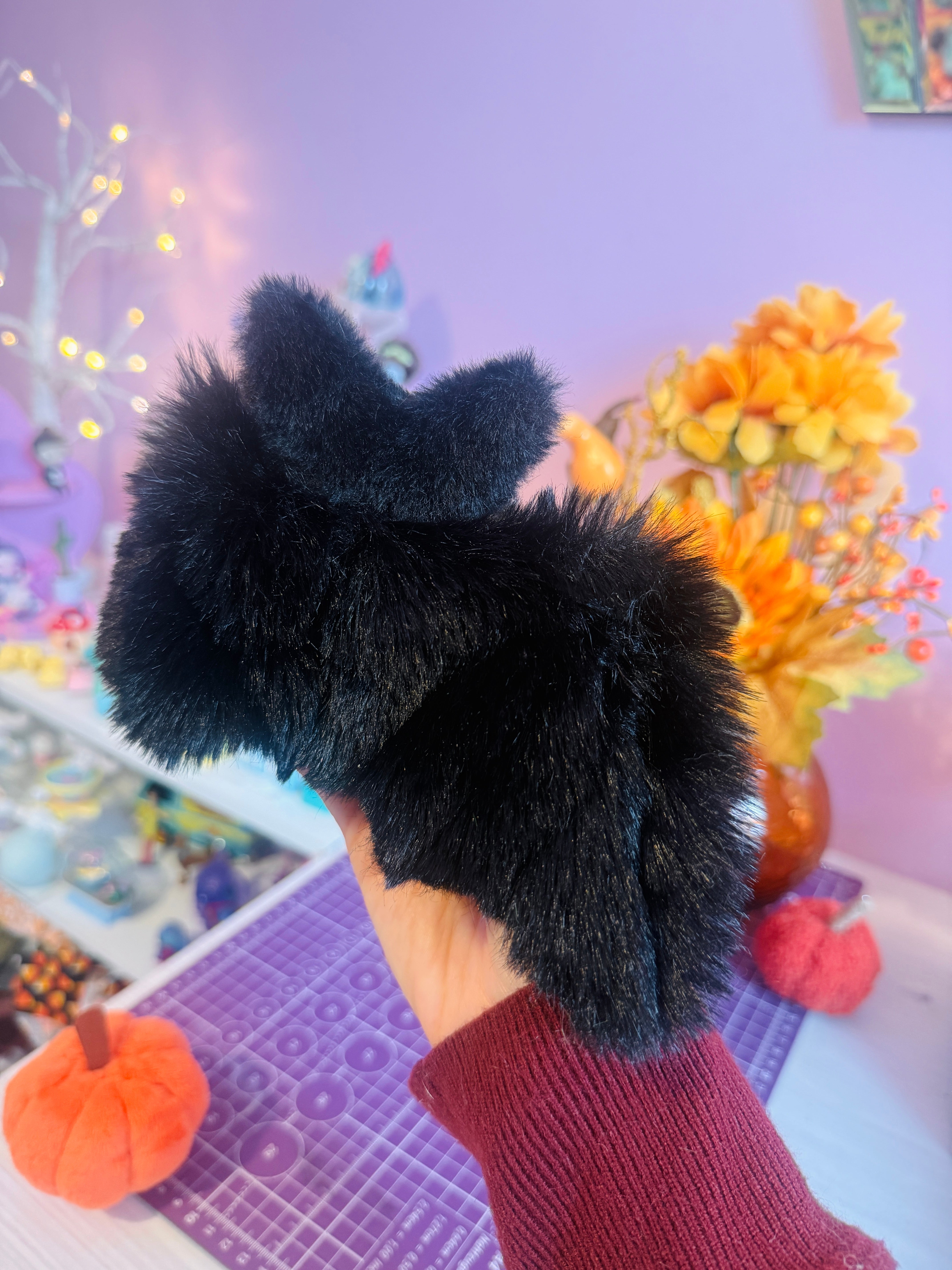 CANDYCORN BAT PALMPUFF - Handmade Mini Luxury Weighted Doll