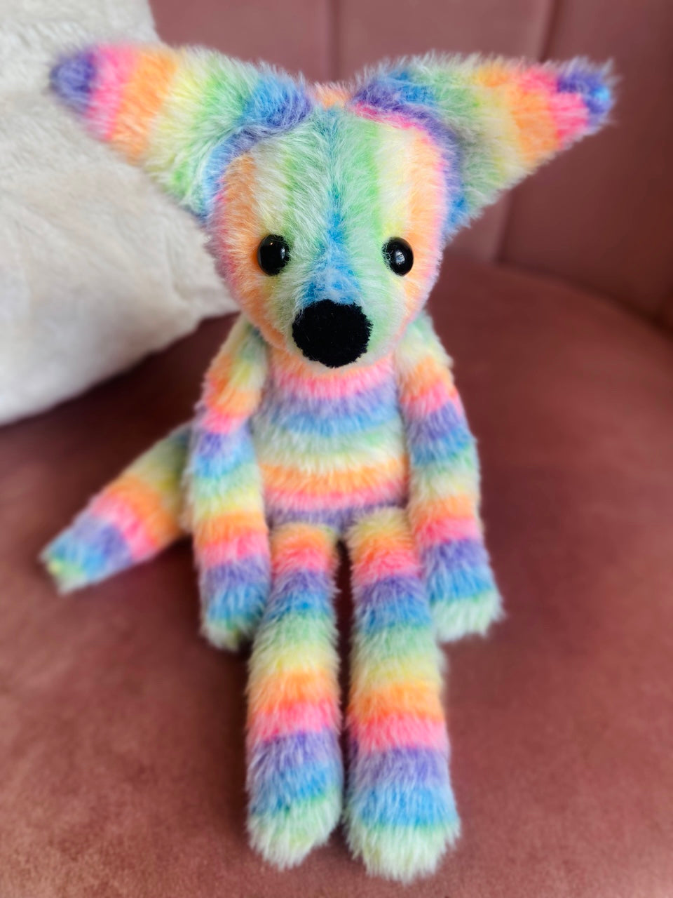 RAINBOW SHERBET FOX (C) - Handmade Luxury Weighted Fox Doll