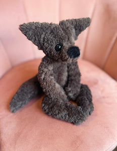 LARGE CURLY CHOCOLATE FOX (A) - Handmade Luxury Weighted Plush Doll